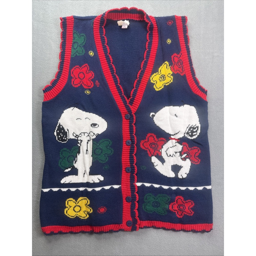 Snoopy & Friends Sweater Vest Vintage Peanuts Button Up Size Medium